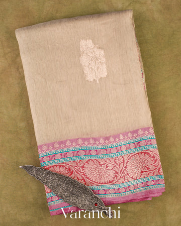 Ivory Pure Tissue Kora Silk Handloom Saree