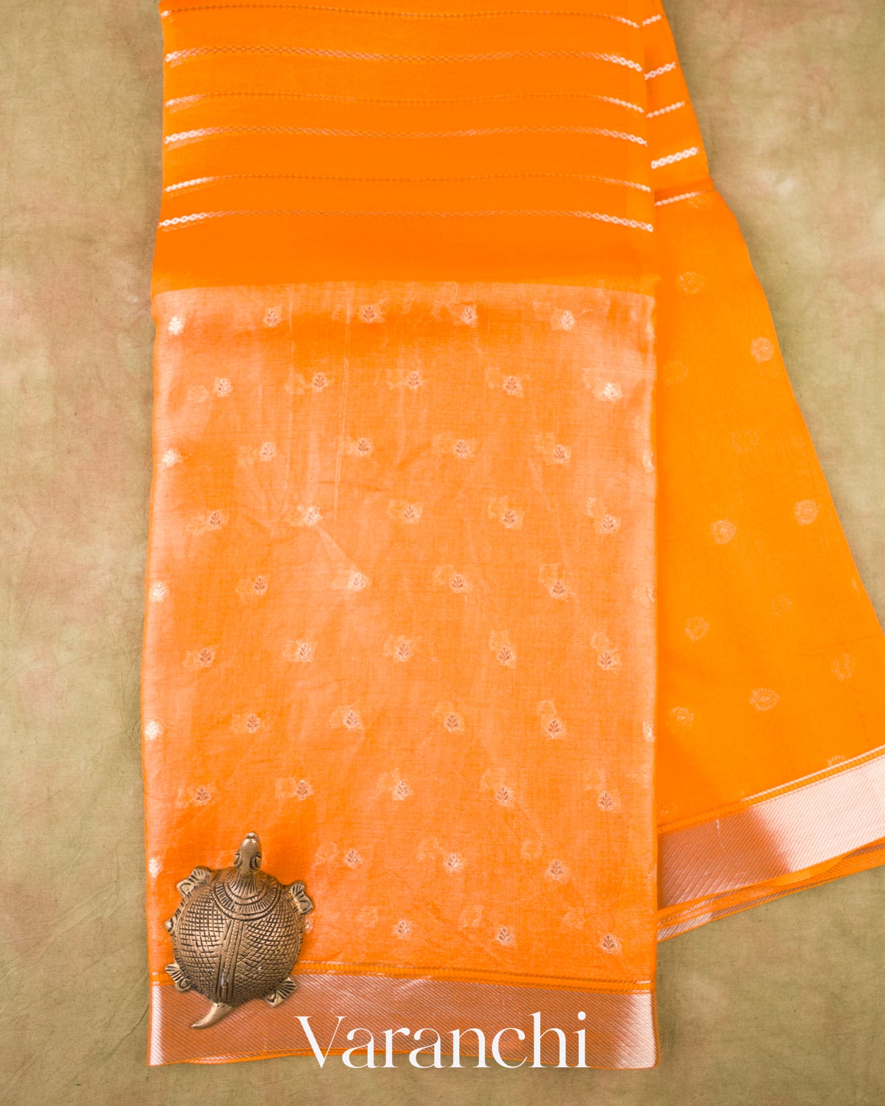 Turmeric Orange Tissue Pure Kora Silk Saree