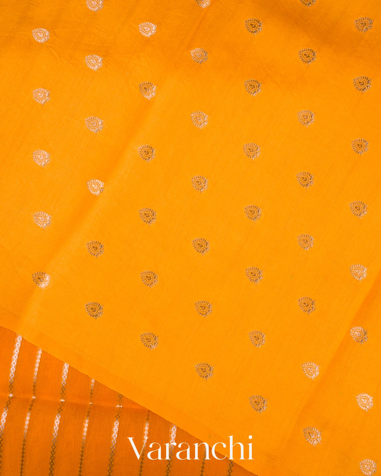 Turmeric Orange Tissue Pure Kora Silk Saree