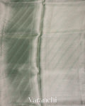 Sea green Lehariya Pure Tissue Kora Silk Saree   