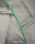 Sea green Lehariya Pure Tissue Kora Silk Saree   