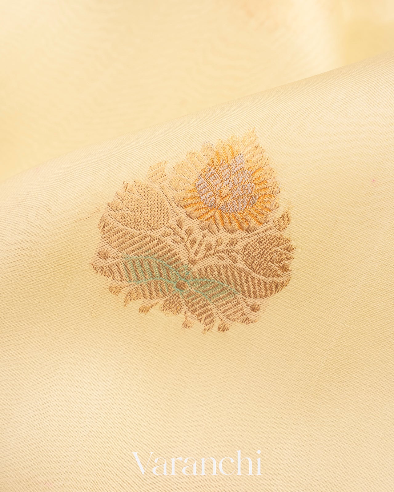 Cream Pure Kora Silk Handloom Saree
