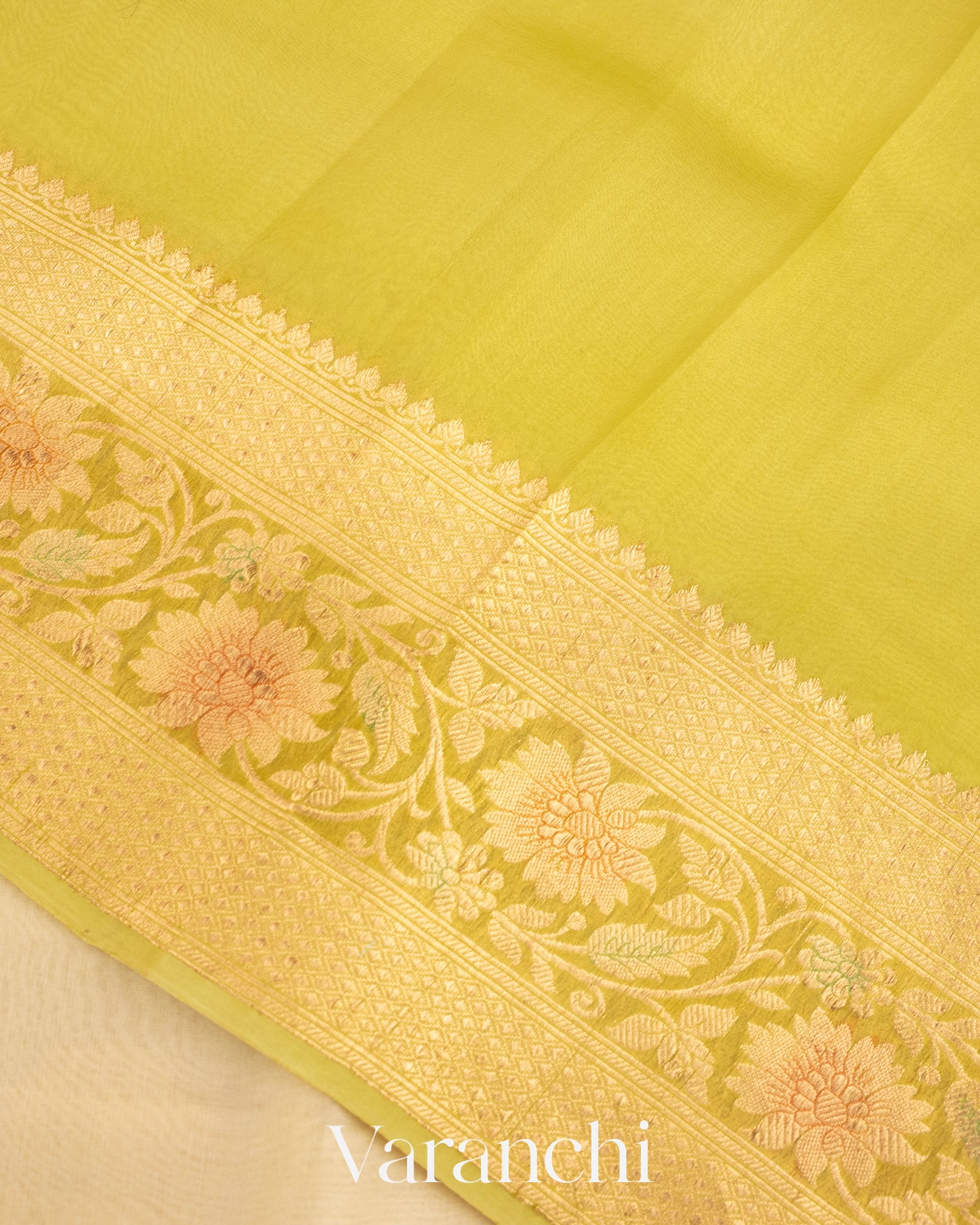 Cream Pure Kora Silk Handloom Saree