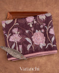 Wine All Over Cross Stitch Embroidery Pure Kora Silk Saree