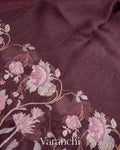 Wine All Over Cross Stitch Embroidery Pure Kora Silk Saree
