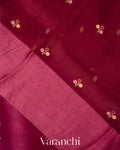 Wine Floral Embroidered Pure Kora Silk Saree