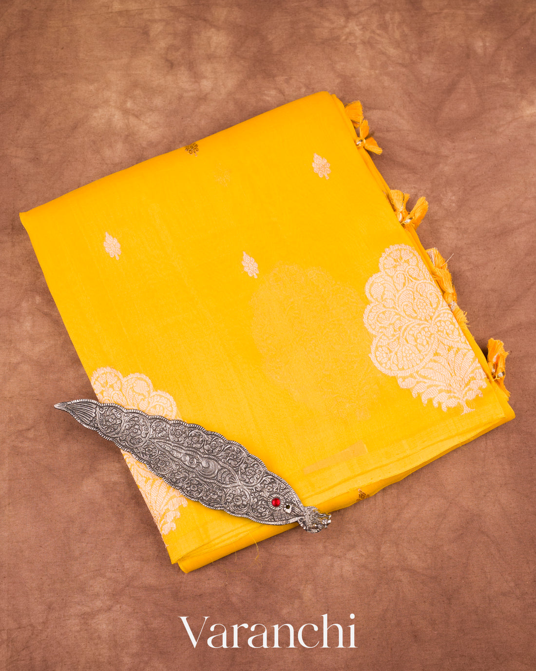 Mustard Yellow Pure Kora Silk Handloom Saree