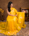 Mustard Yellow Pure Kora Silk Handloom Saree