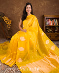 Mustard Yellow Pure Kora Silk Handloom Saree
