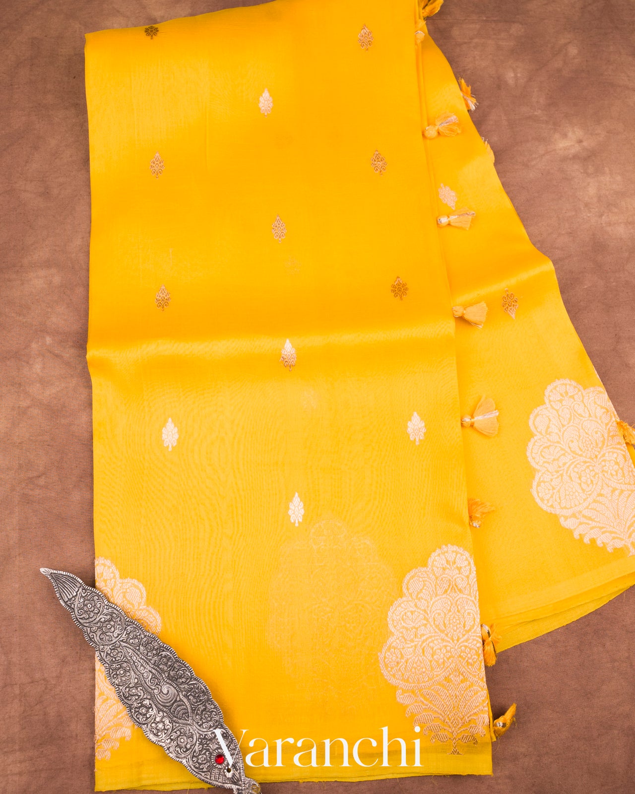 Mustard Yellow Pure Kora Silk Handloom Saree