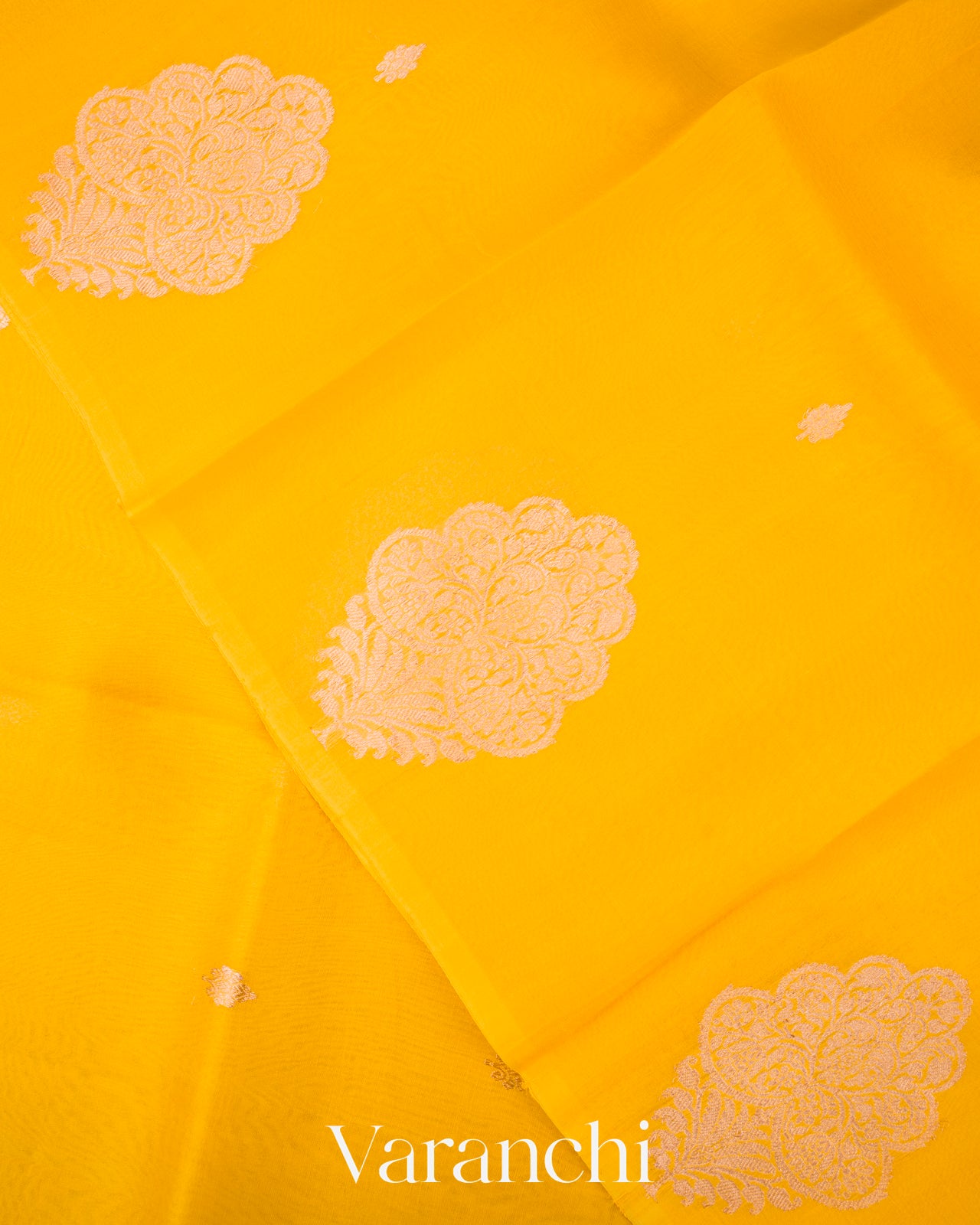 Mustard Yellow Pure Kora Silk Handloom Saree