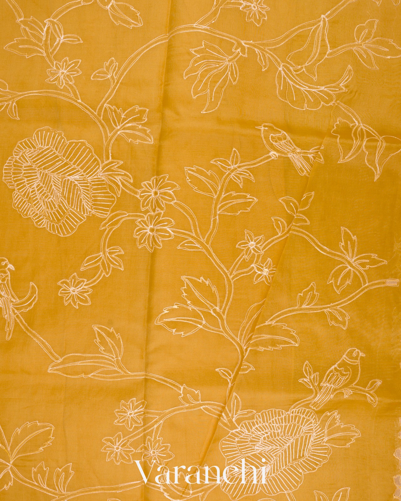 Yellow Embroidered Pure Kora Silk Saree