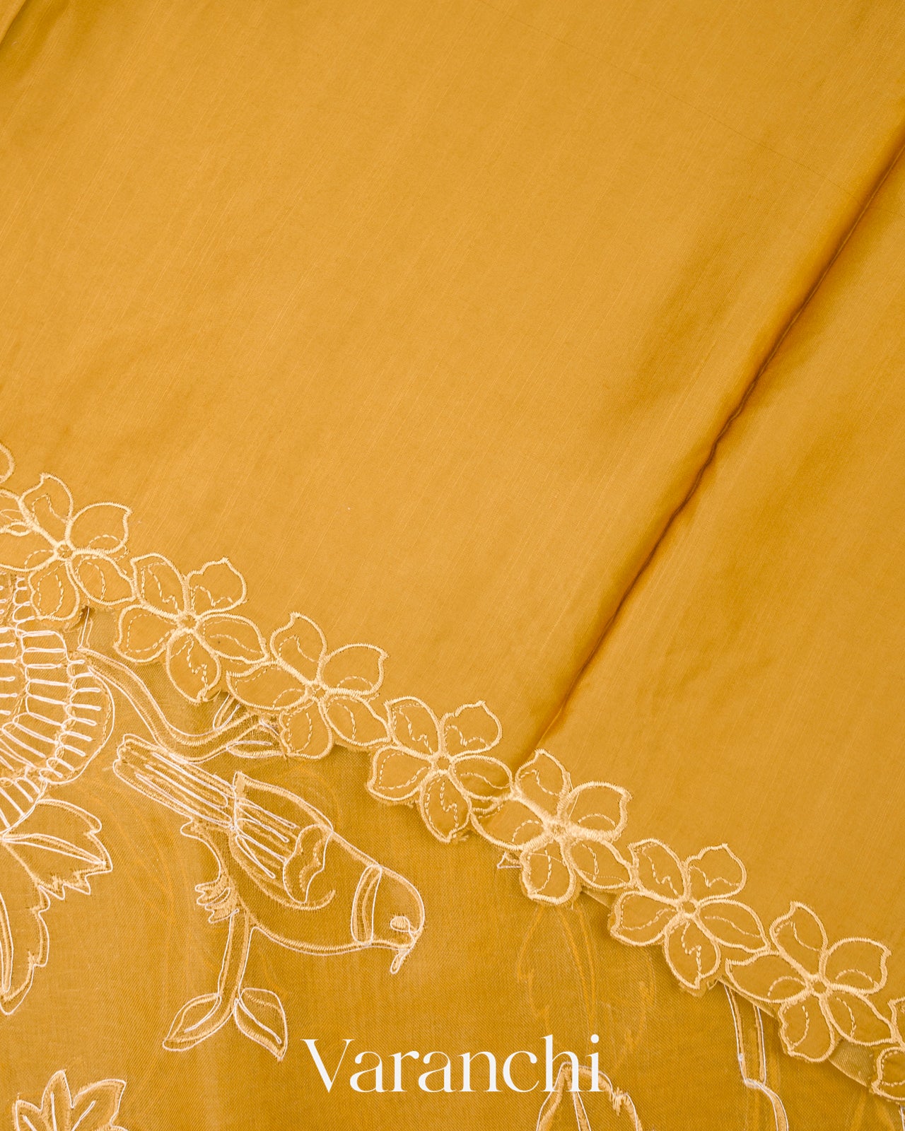Yellow Embroidered Pure Kora Silk Saree