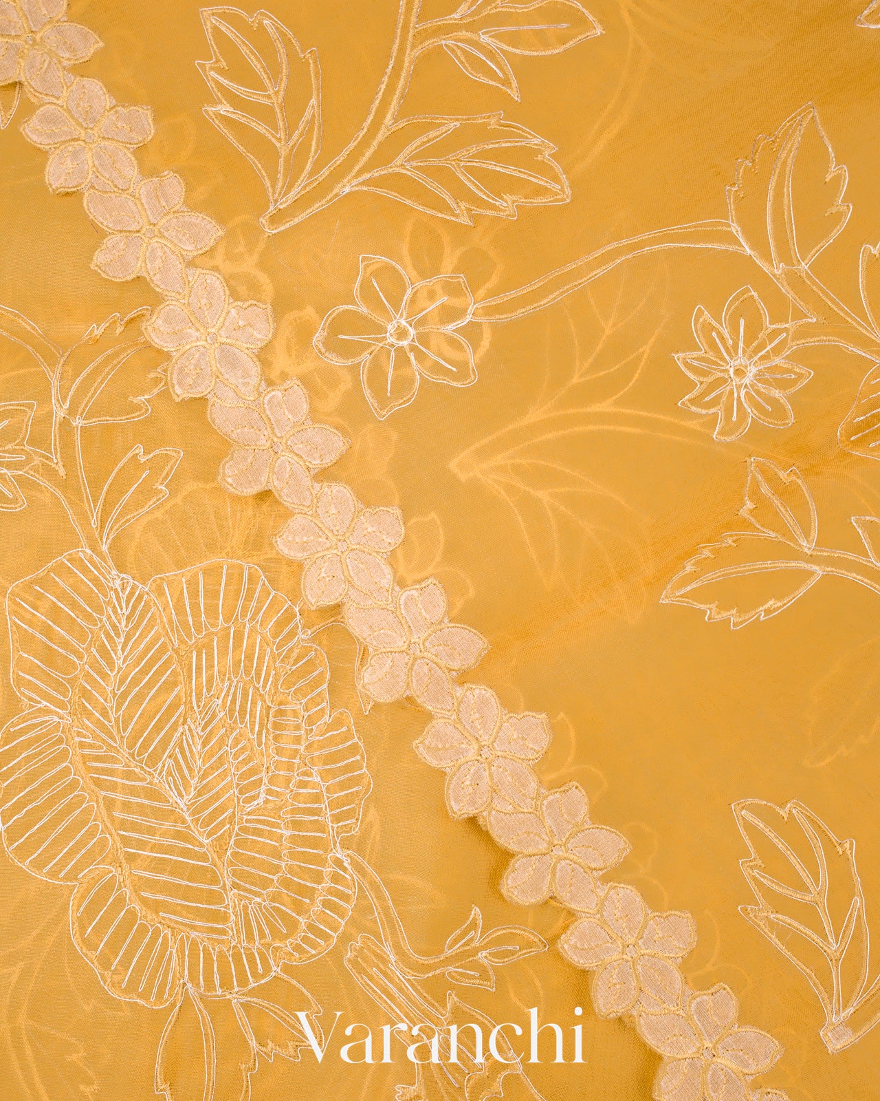 Yellow Embroidered Pure Kora Silk Saree