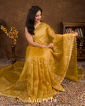 Yellow Embroidered Pure Kora Silk Saree
