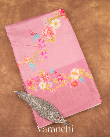 Dusty Pink Floral Printed Pure Tussar Silk Saree