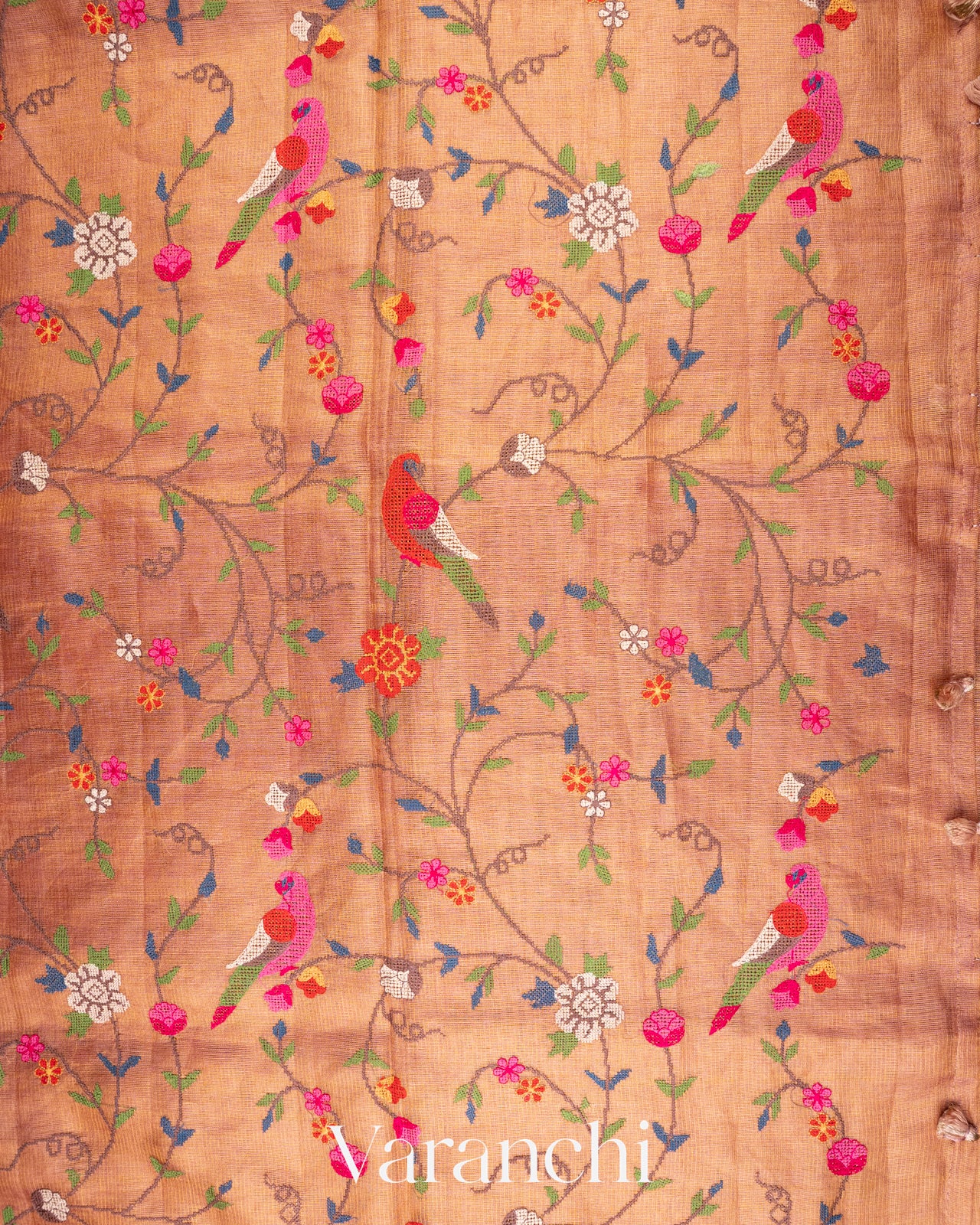 Rose Pink Embroidered Pure Tissue Kota Silk Saree