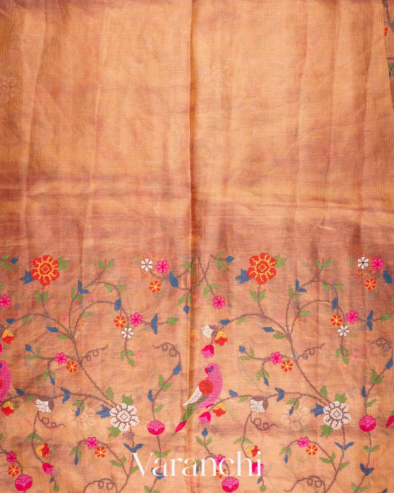 Rose Pink Embroidered Pure Tissue Kota Silk Saree