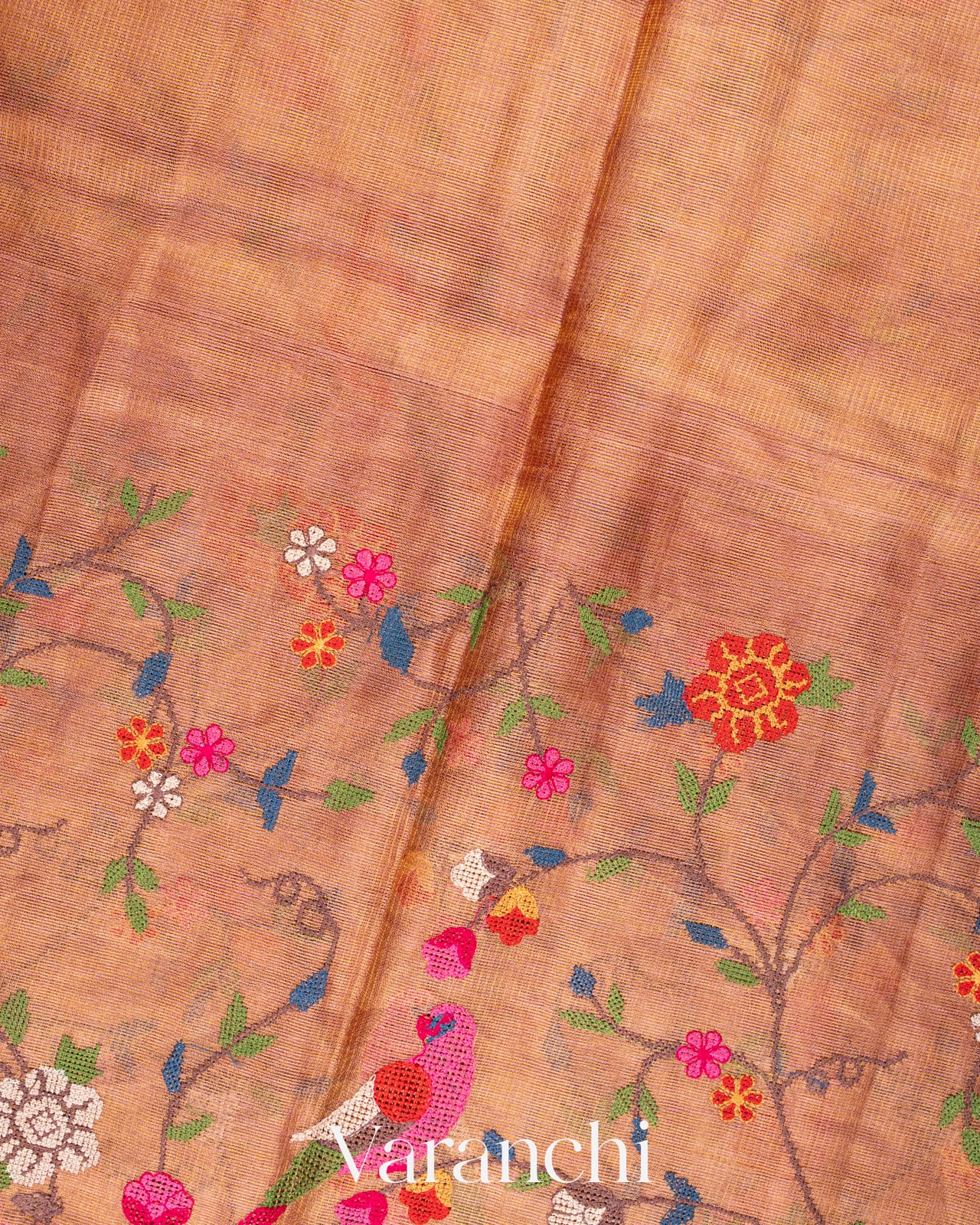 Rose Pink Embroidered Pure Tissue Kota Silk Saree