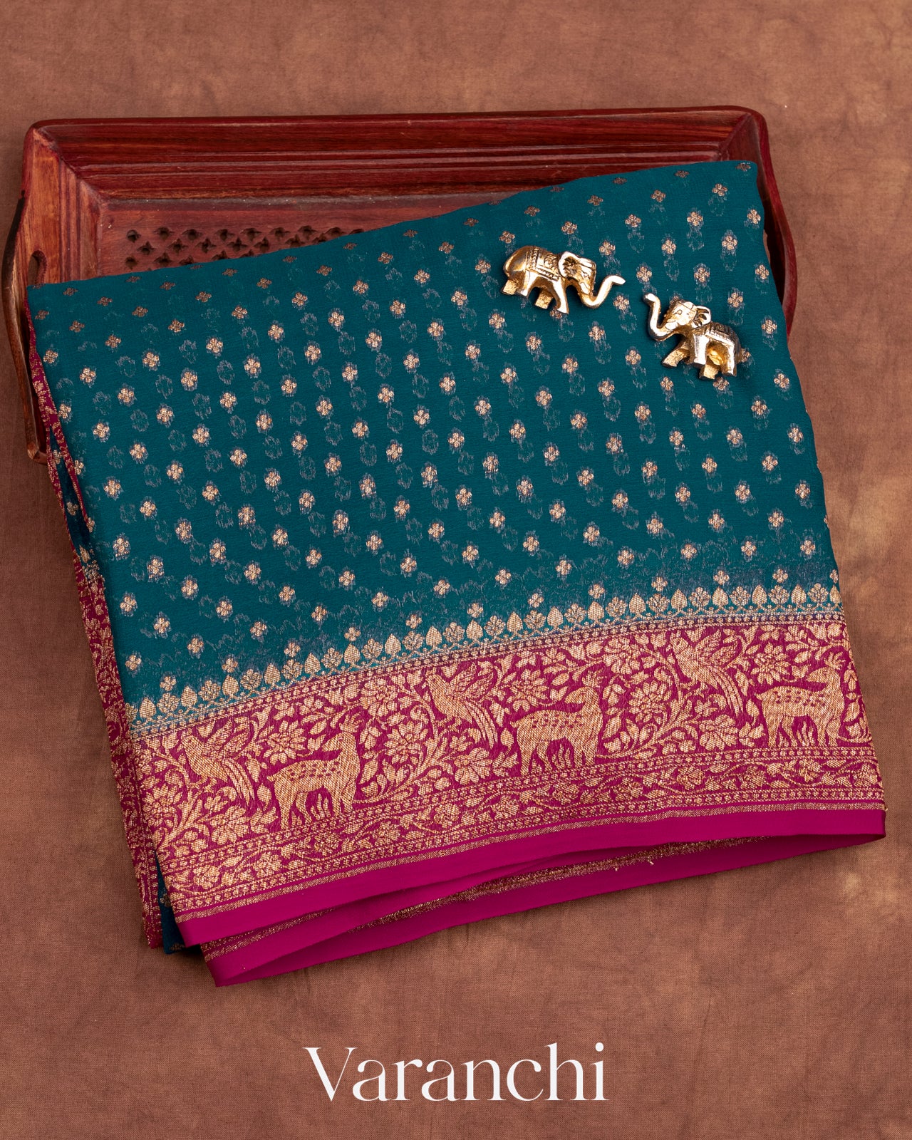 Dark Turquoise Blue Pure Georgette Silk Saree