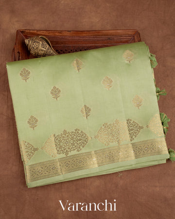 Pastel Green Pure Dupion Silk Saree