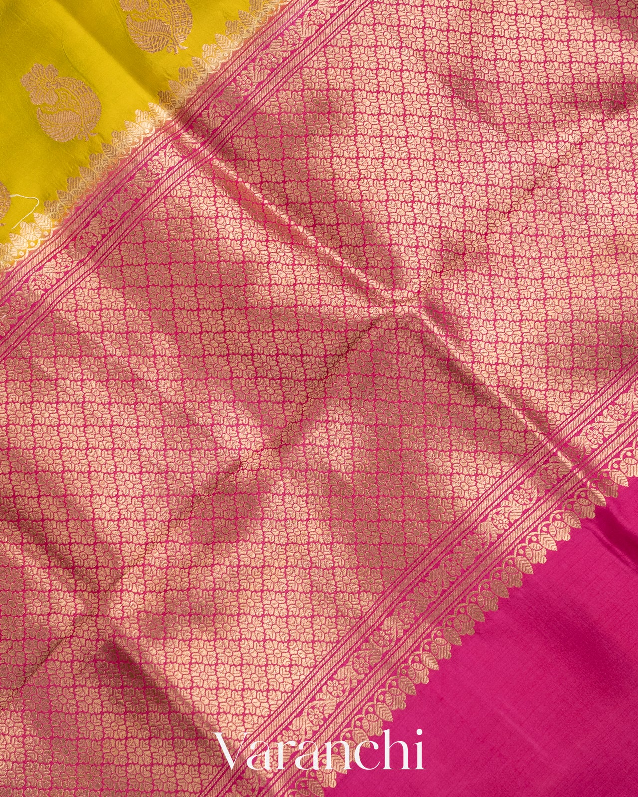 Olive Yellow Pure Katan Silk Handloom Saree