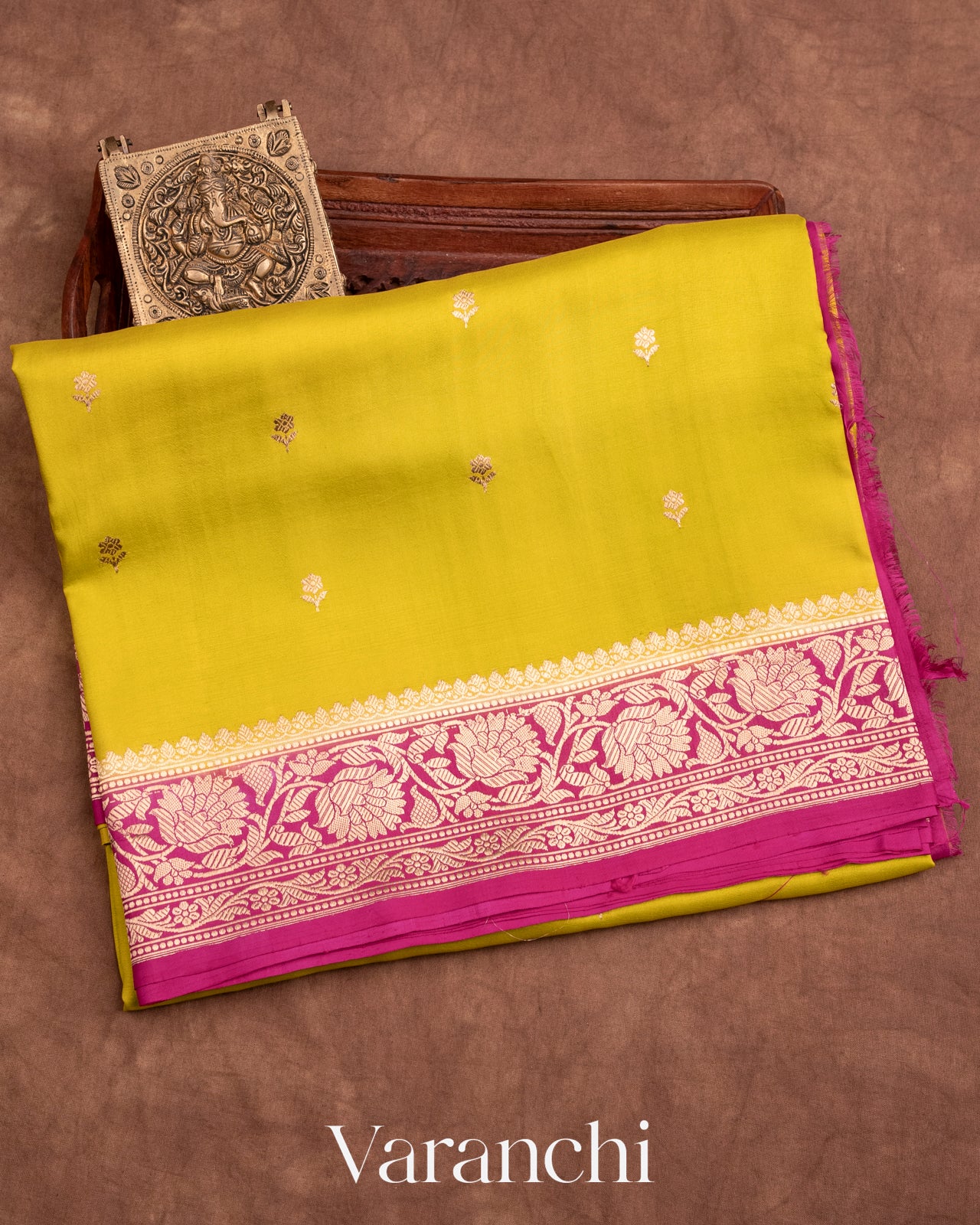 Olive Yellow Pure Katan Silk Handloom Saree