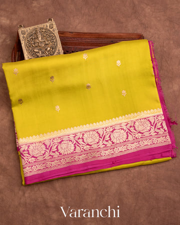 Olive Yellow Pure Katan Silk Handloom Saree