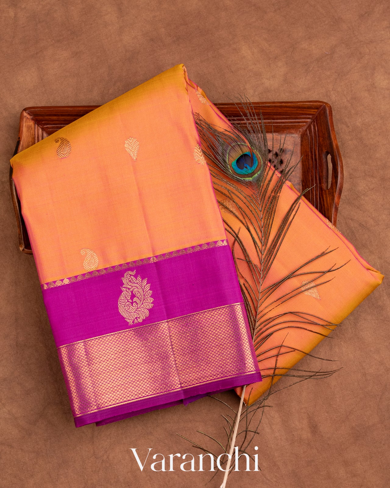 Muskmelon Orange Pure Kanchipuram Silk Handloom Saree