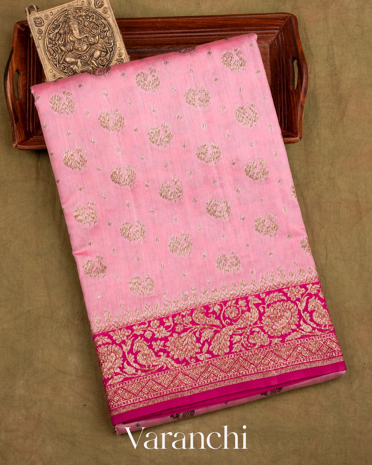 Pastel Pink Pure Chiniya Silk Saree