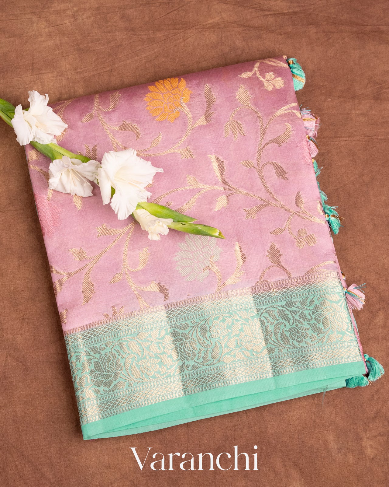 Lilac Pink and Sky Blue Pure Dupion Silk Saree