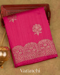 Bright Rani Pink Reverse Scallop Border Pure Raw Silk Handloom Saree