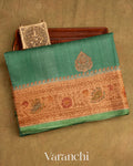 Teal Green Pure Tussar Silk Handlooom Saree