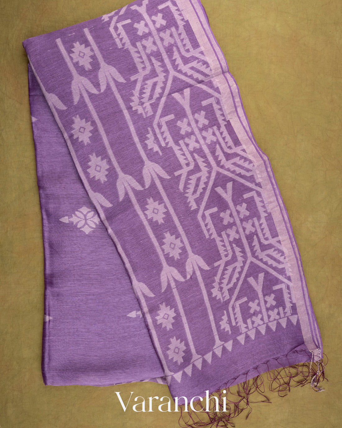 Light Violet Dhakai Jamdhani Pure Silk Linen Handloom Saree