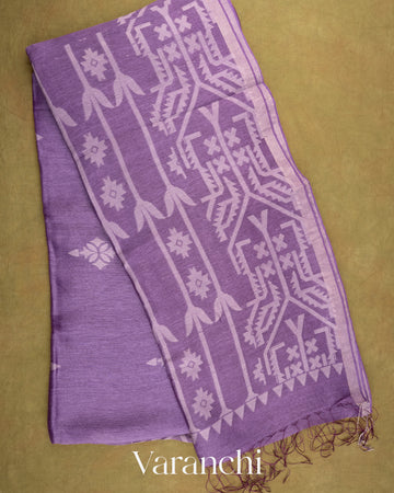 Light Violet Dhakai Jamdhani Pure Silk Linen Handloom Saree