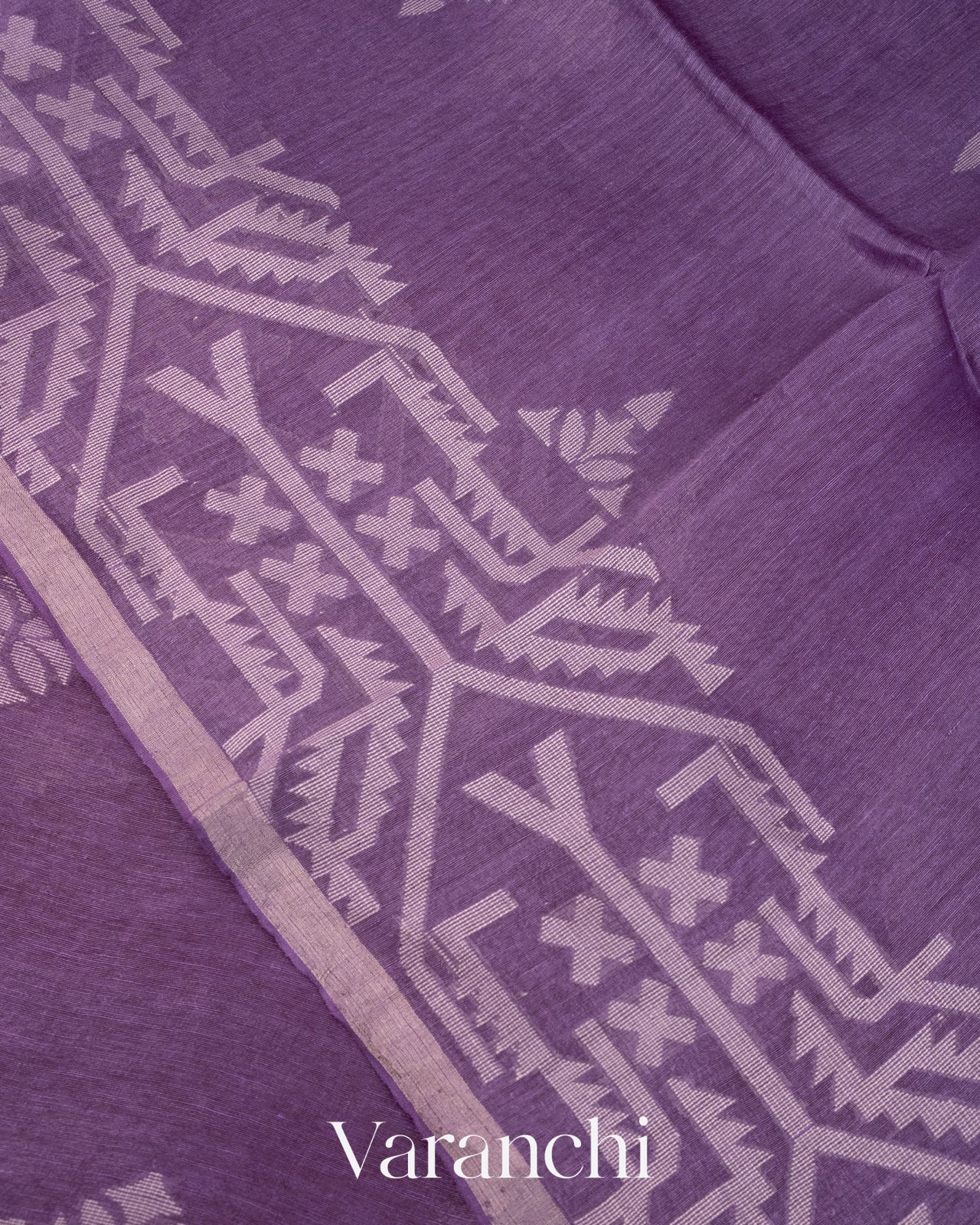 Light Violet Dhakai Jamdhani Pure Silk Linen Handloom Saree