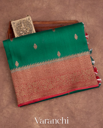 Light Rama Green Pure Kora Silk Handloom Saree