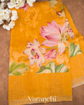 Amber Yellow Digital Printed Pure Linen Kora Silk Handloom Saree