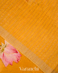 Amber Yellow Digital Printed Pure Linen Kora Silk Handloom Saree