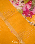 Amber Yellow Digital Printed Pure Linen Kora Silk Handloom Saree