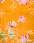 Amber Yellow Digital Printed Pure Linen Kora Silk Handloom Saree