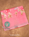 Lotus Pink Digital Printed Pure Linen Kora Silk Handloom Saree