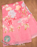 Lotus Pink Digital Printed Pure Linen Kora Silk Handloom Saree