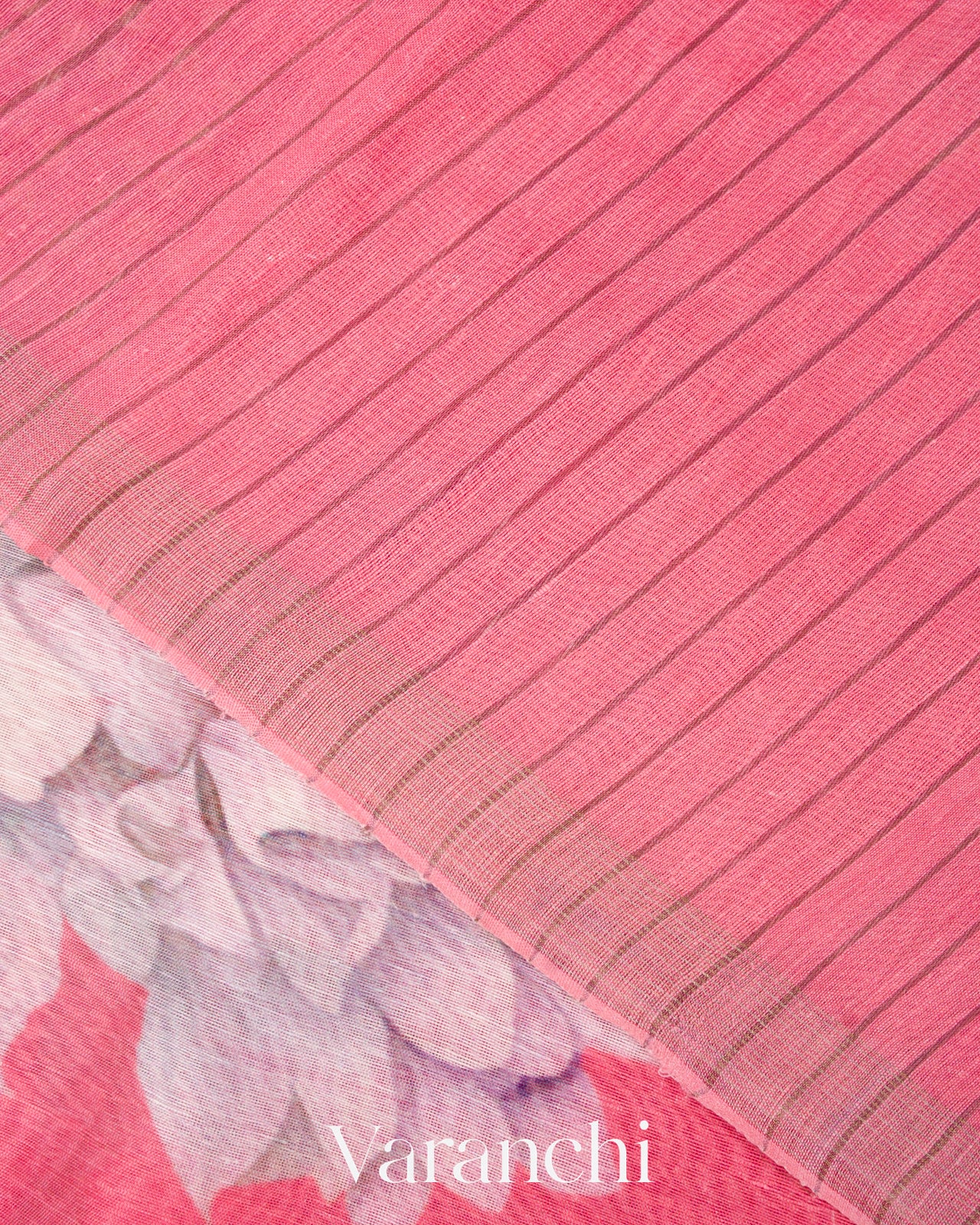 Lotus Pink Digital Printed Pure Linen Kora Silk Handloom Saree