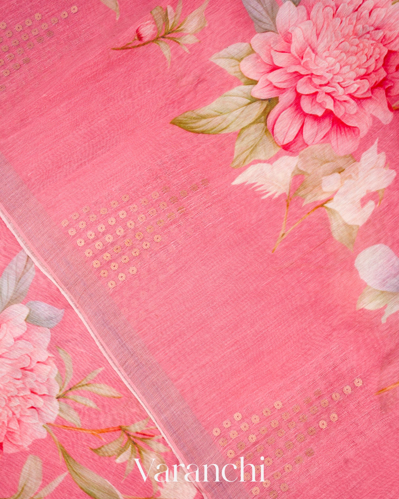 Lotus Pink Digital Printed Pure Linen Kora Silk Handloom Saree