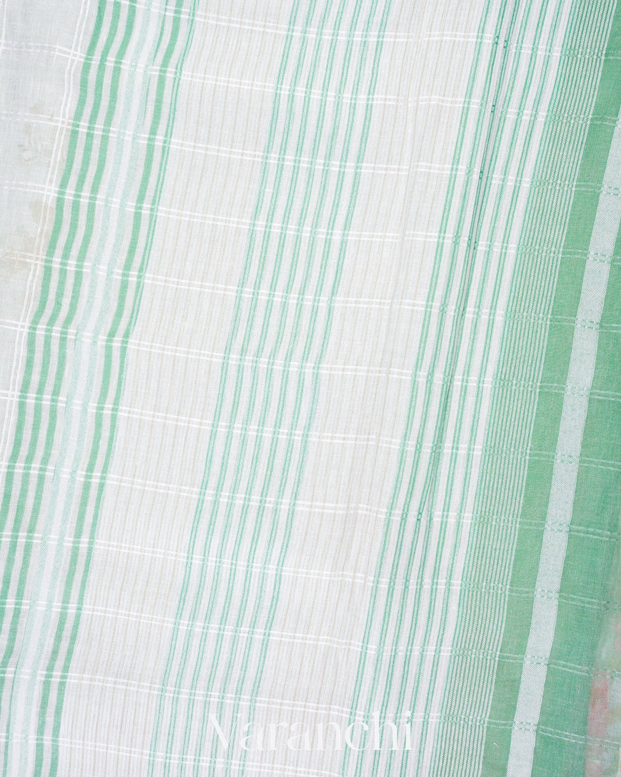 Soft Off-White Digital Printed Pure Linen Kora Silk Handloom Saree 