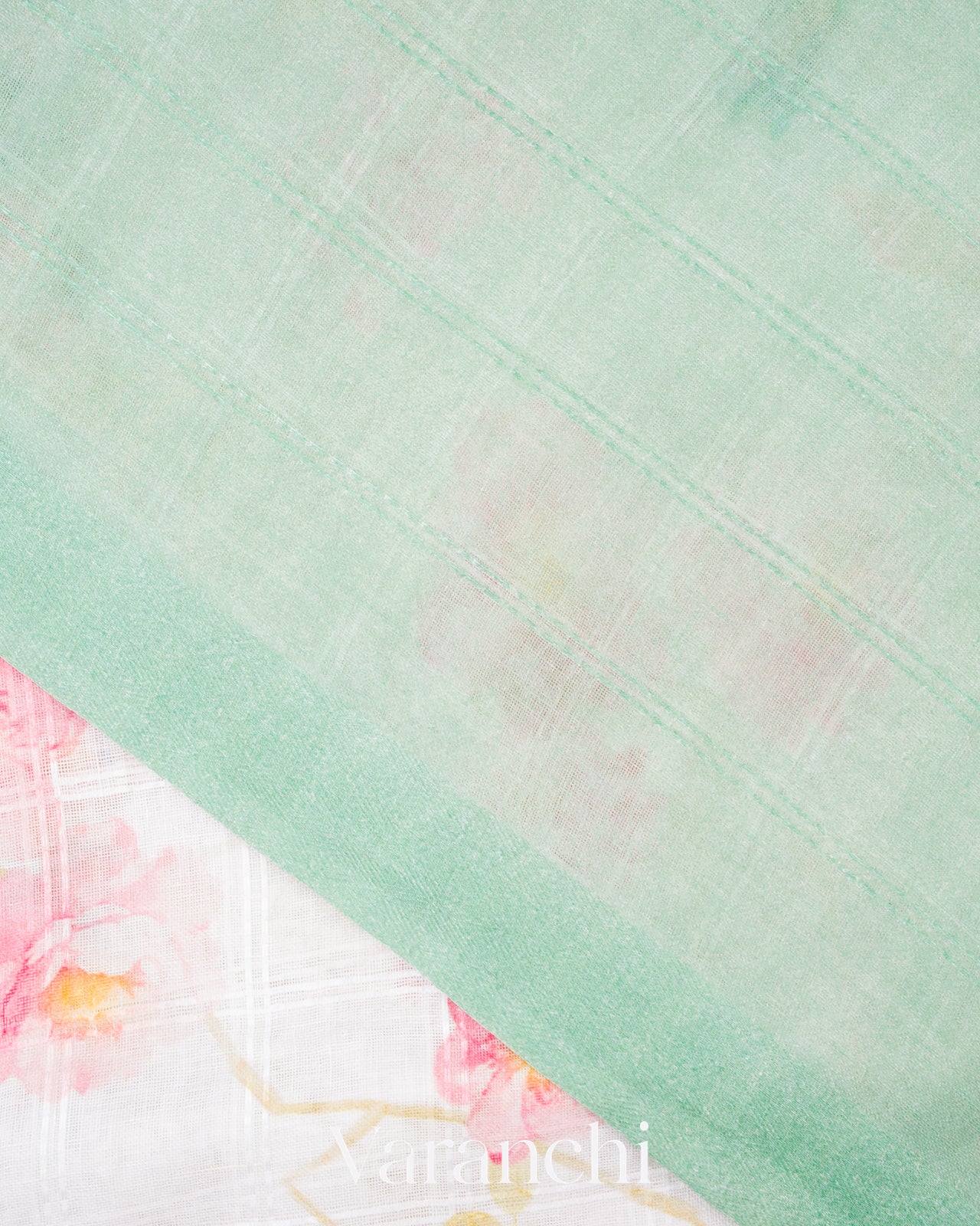 Soft Off-White Digital Printed Pure Linen Kora Silk Handloom Saree 