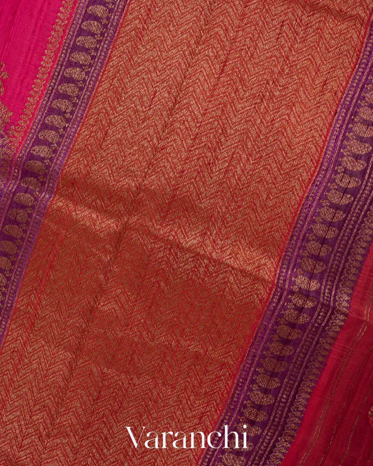 Purple Tricolour Rangkaat Pure Raw Silk Handloom Saree