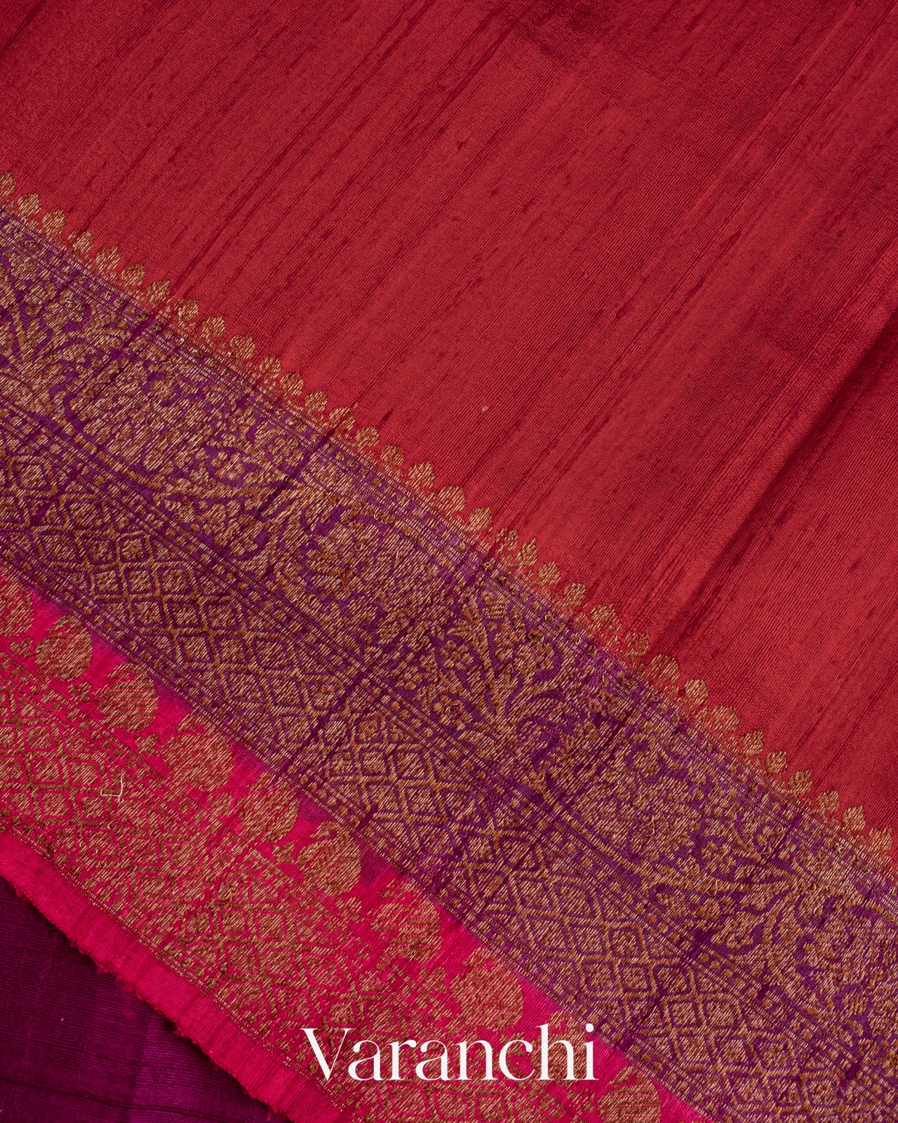 Purple Tricolour Rangkaat Pure Raw Silk Handloom Saree