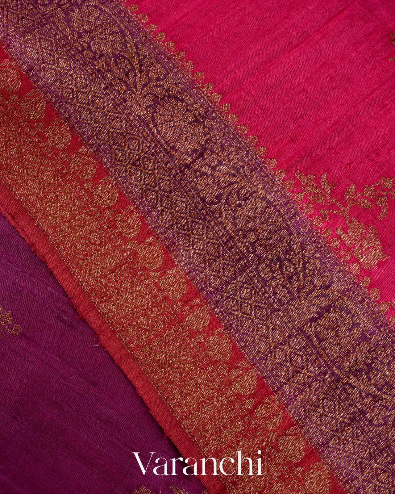 Purple Tricolour Rangkaat Pure Raw Silk Handloom Saree
